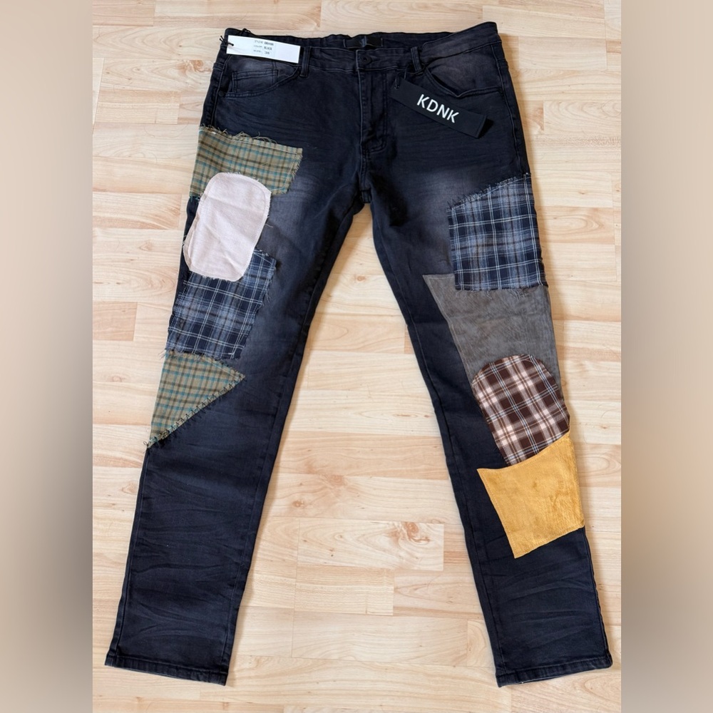 KDNK Men's Slim Patchwork Jeans - Black